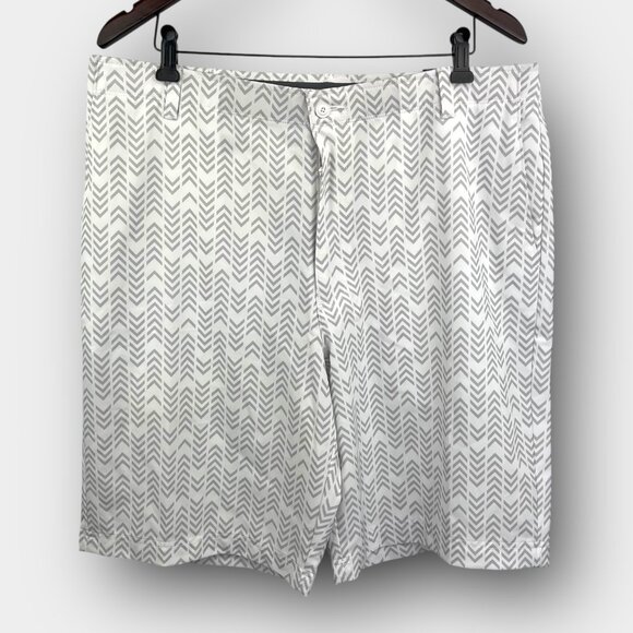 Golf America Chevron Golf Shorts Men 36 White Grey Stretch Quick-Dry 4 Pockets - Picture 1 of 10